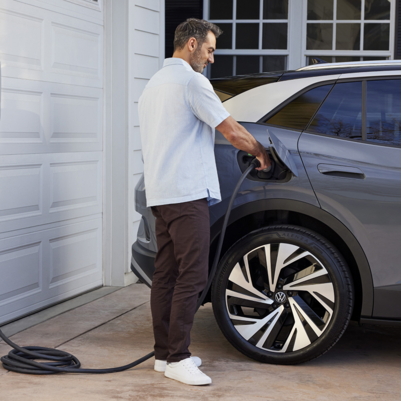 Man charging his ID.4 at home.