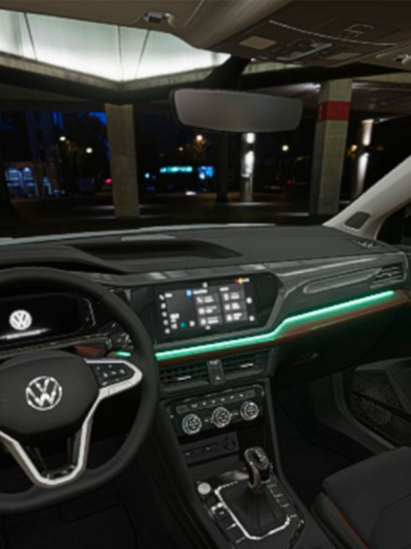 Interior de Volkswagen Taos. Detalle de la visualización disponible en Virtual Studio.