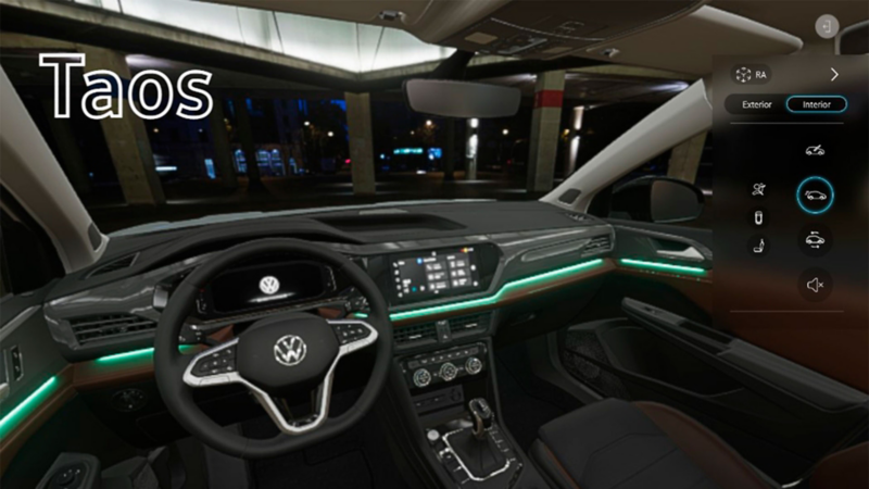 Interior de Volkswagen Taos. Detalle de la visualización disponible en Virtual Studio.