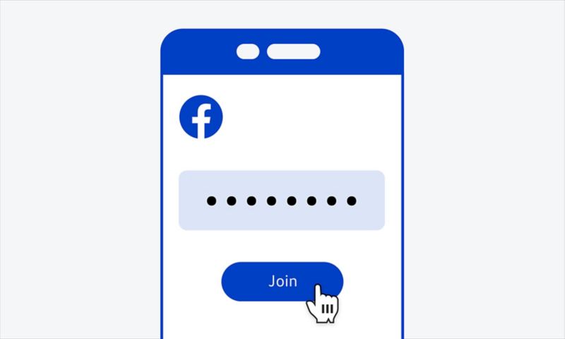 Illustration af en smartphoneskærm, hvorpå der ses et stiliseret Facebook-interface