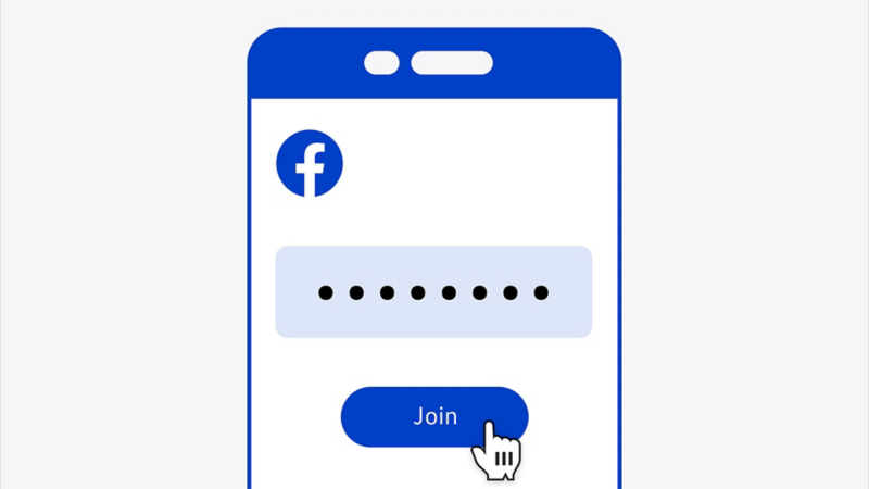 Illustration eines Smartphone-Bildschirms, auf dem ein stilisiertes Facebook-Interface zu sehen ist