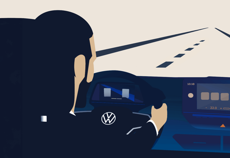 Grafika z kierowcą samochodu marki Volkswagen