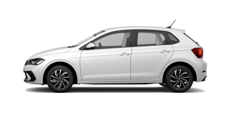 Volkswagen Polo blanco visto de lado sobre fondo blanco