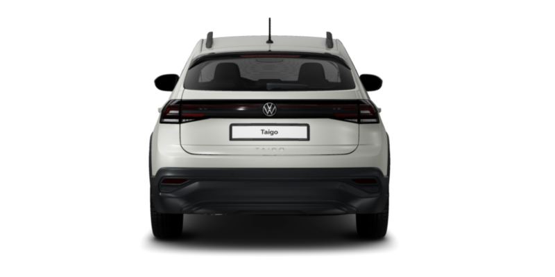 Volkswagen Taigo blanco visto de atrás sobre fondo blanco