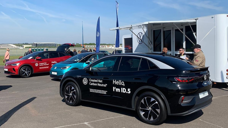 A Volkswagen ID.5 parked at the Fully Charged all-electric car show