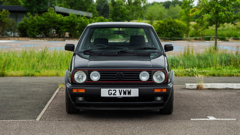 A head on shot of a black Mk 2 VW Golf GTI