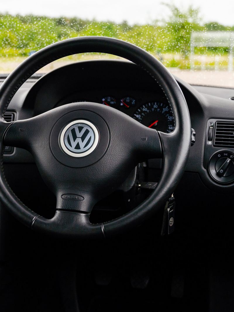 The steering wheel inside a Mk 4 VW Golf GTI