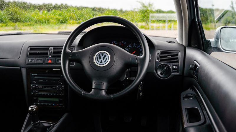 The steering wheel inside a Mk 4 VW Golf GTI