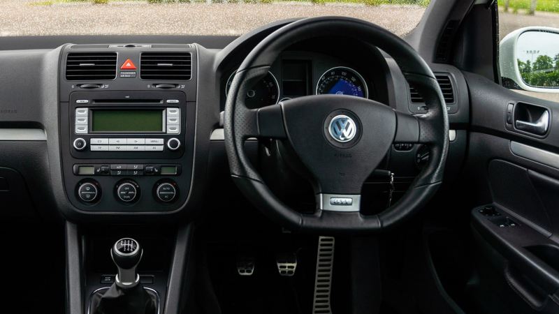 An interior shot of the front cabin of a Mk 5 VW Golf GTI