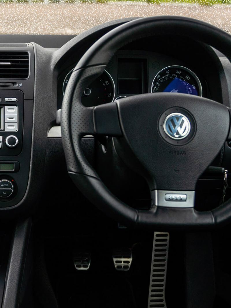 An interior shot of the front cabin of a Mk 5 VW Golf GTI