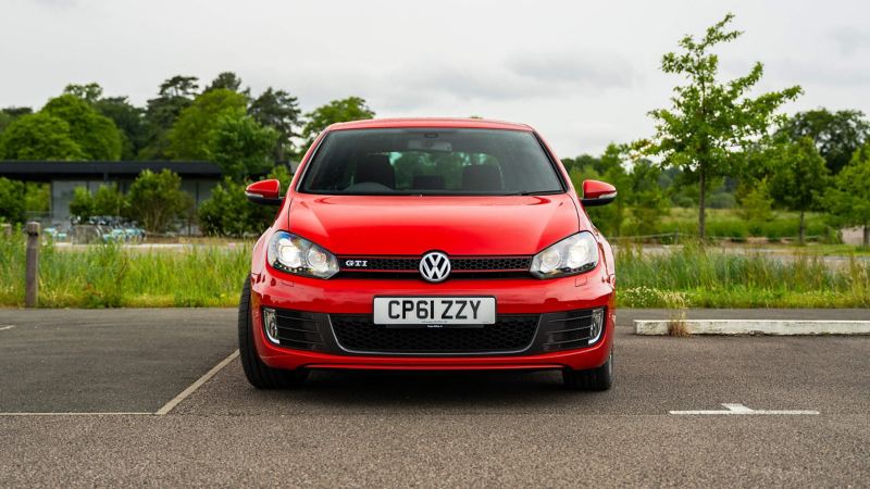 A front on shot of a red Mk 6 Golf GTI 