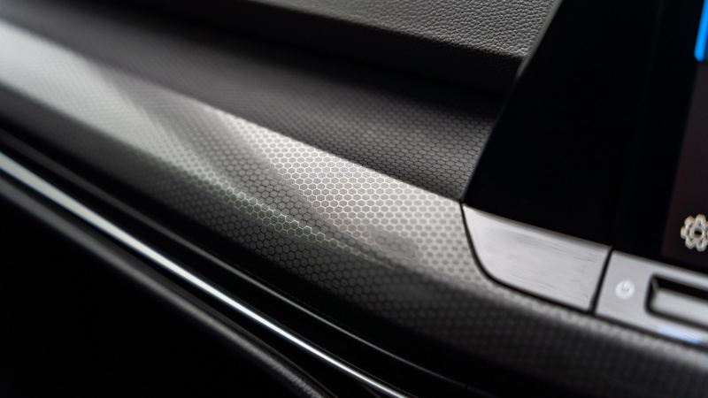 A close up of the carbon fibre effect trim in a Mk 8 VW Golf GTI Clubsport 45