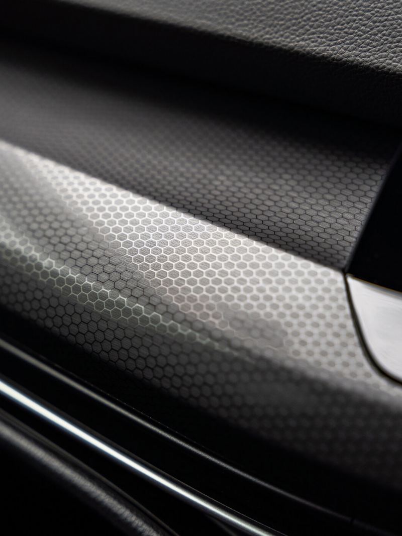 A close up of the carbon fibre effect trim in a Mk 8 VW Golf GTI Clubsport 45