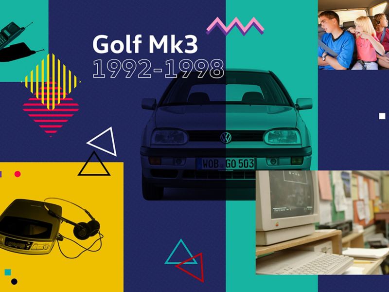 A mural showing the Golf mark 3 alongside items from the 1990s