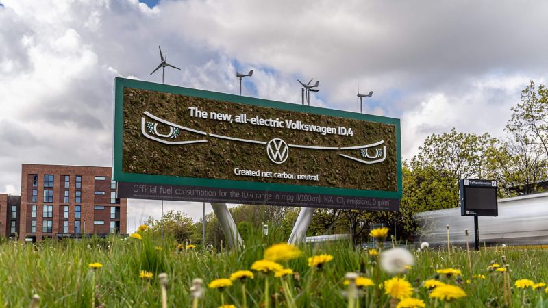 Billboard made up of moss and greenery with VW ID.4 headlight design 