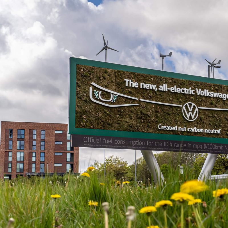 Billboard made up of moss and greenery with VW ID.4 headlight design 