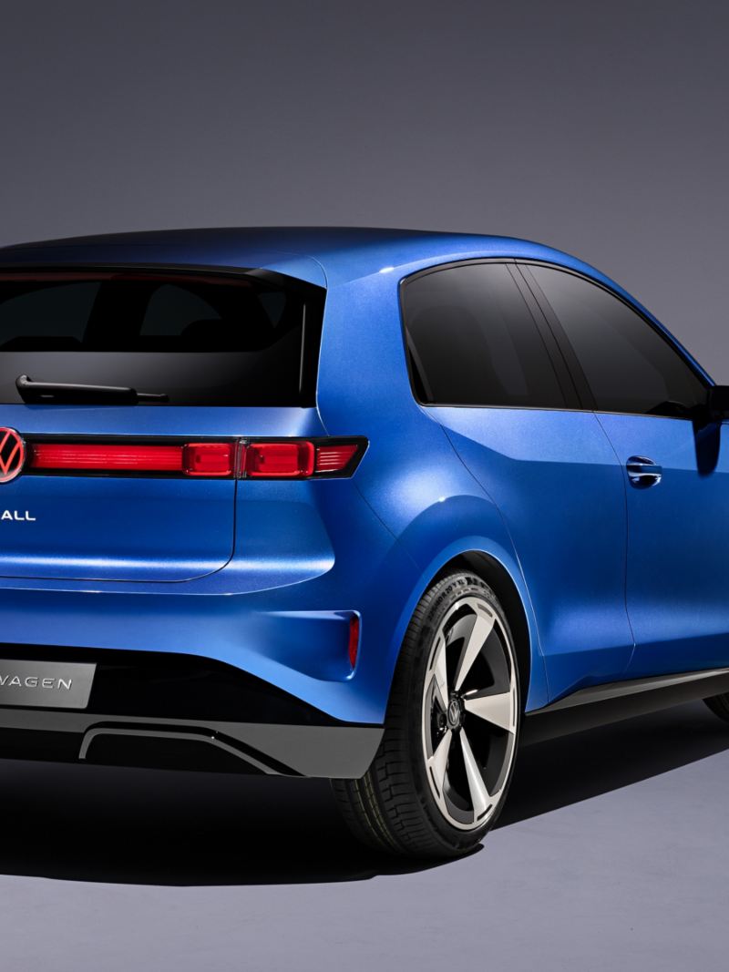new ID. 2all concept in blue colour rear and side view with alloy wheels