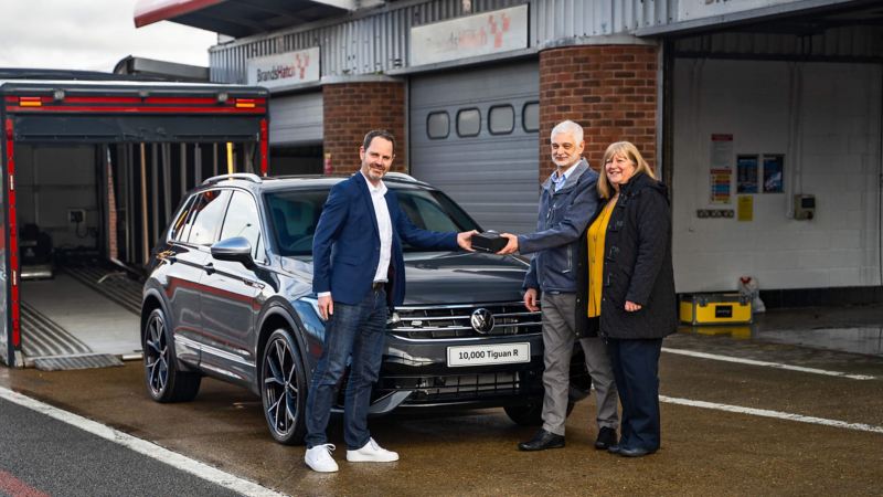 Trevor being presented with his new Tiguan R at Brands Hatch 