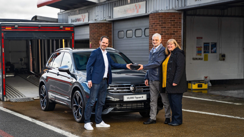 Trevor being presented with his new Tiguan R at Brands Hatch 