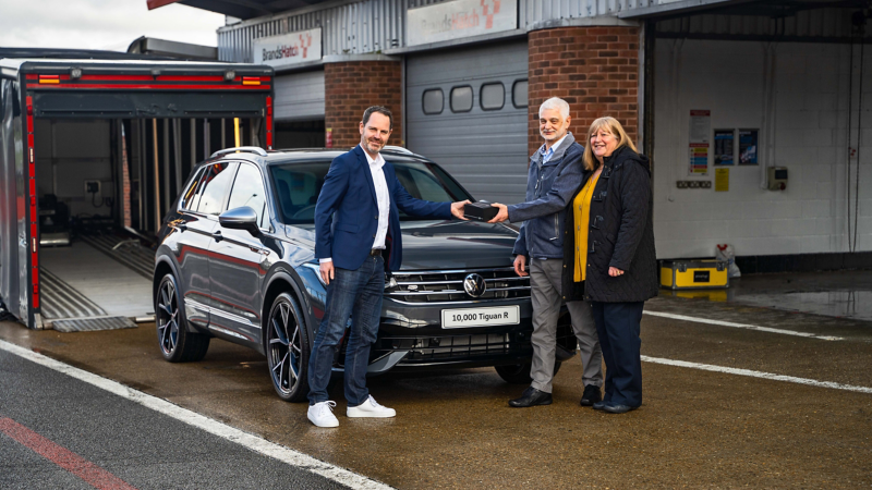 Trevor being presented with the keys to his new Tiguan R at Brands Hatch