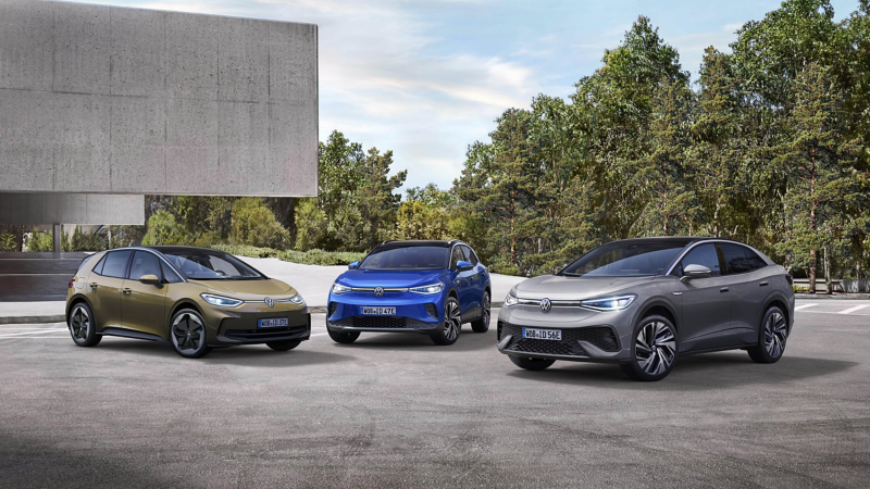 Line-up of 3 VW ID Models