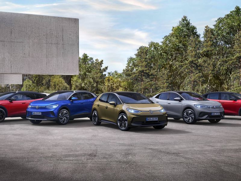 a line up of VW electric models