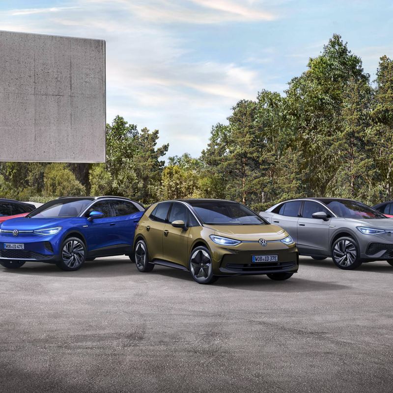 a line up of VW electric models