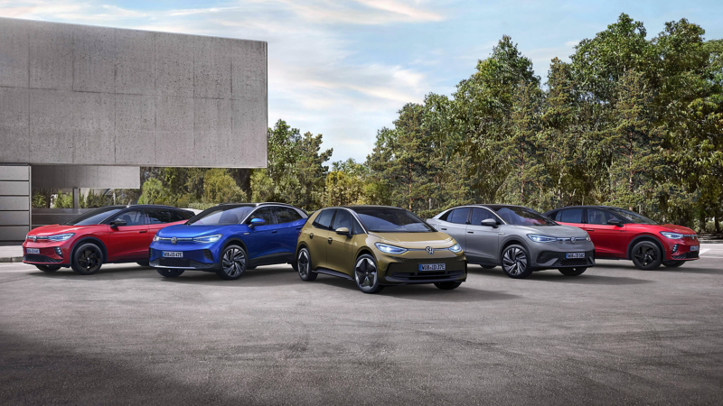 a line up of VW electric models