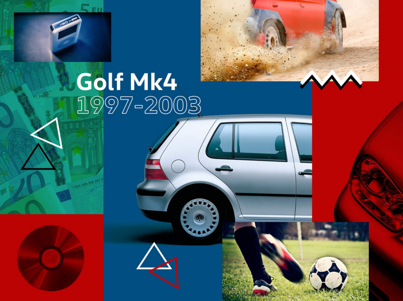 A mural showing the Golf mark 4 alongside items from the 1990s and early 2000s