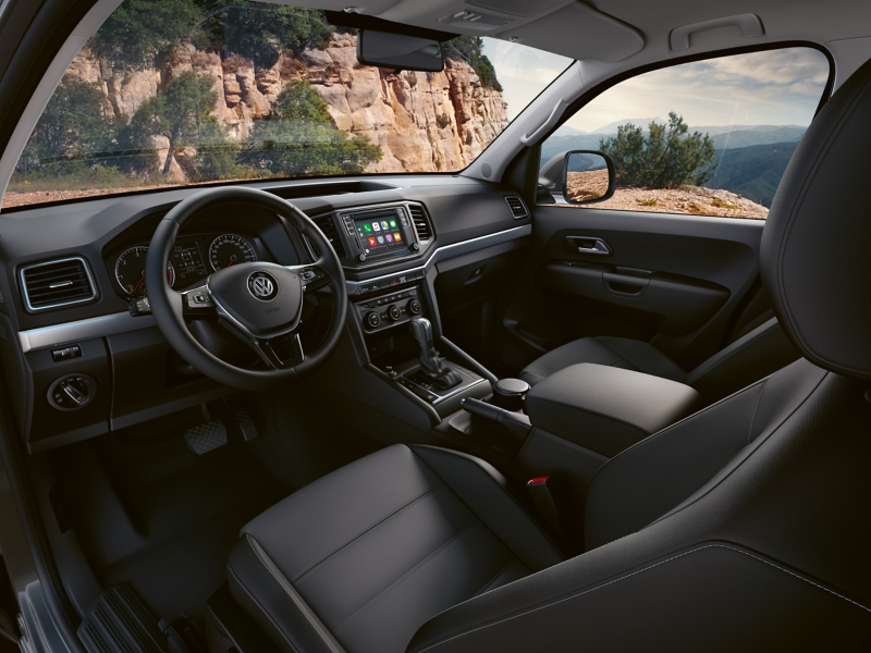 interior view of the steering wheel and dashboard of the Amarok