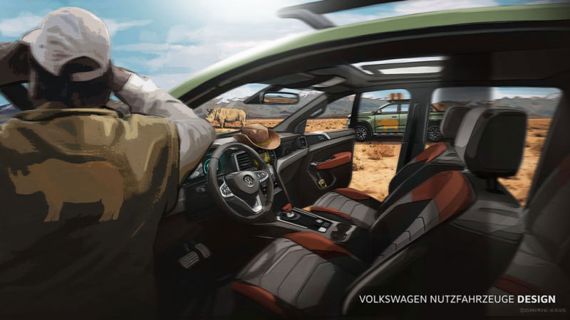 Il nuovo schizzo del design dell'Amarok mostra il possibile utilizzo durante un safari