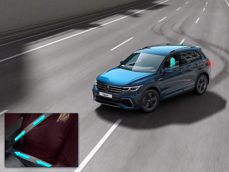 Graphic shows how the proactive occupant protection system works in the Tiguan Allspace.