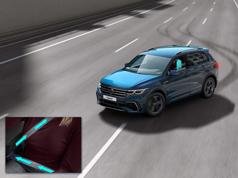 Graphic shows how the proactive occupant protection system works in the Tiguan Allspace.