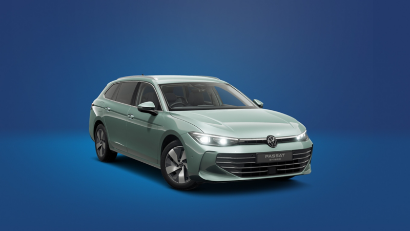 a light green Passat Match trim on a blue background
