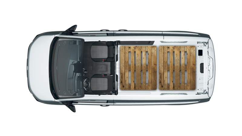2-sits VW Transporter med Euro 3-pallar i lastutrymmet.