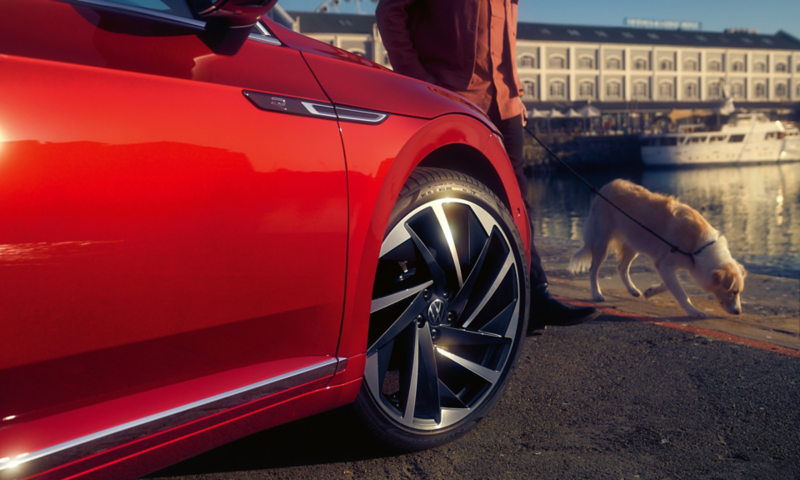 Close up of a sporty and elegant light alloy wheel
