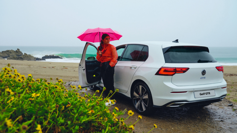 Golf GTE parked on a beach