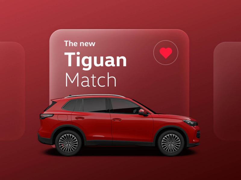 Image showing the Tiguan Match trim against a red background.