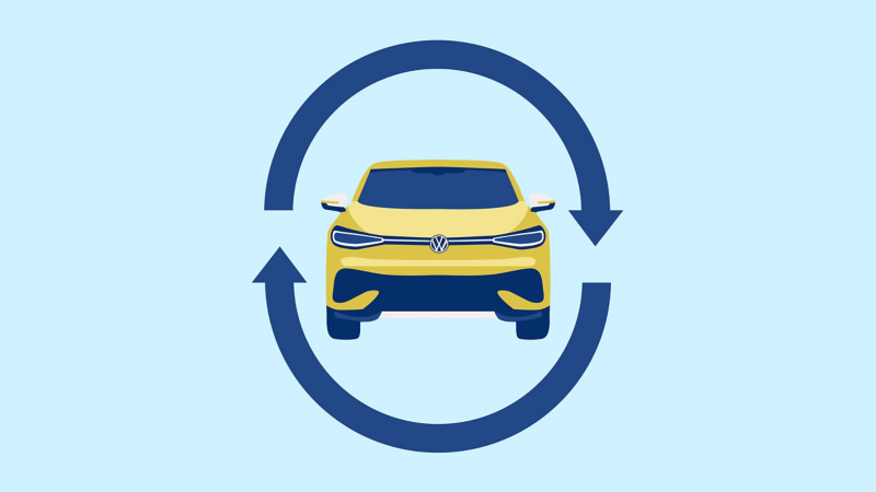 An illustration of a front facing car with a circular arrow around it