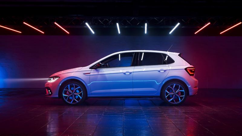 A side shot of the new Polo GTI set in a studio with interesting lighting