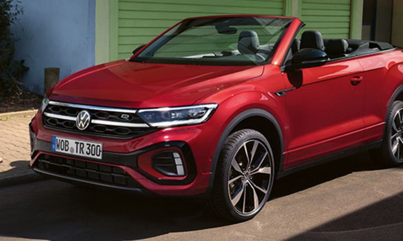 Front 3/4 view of a red T-Roc Cabriolet