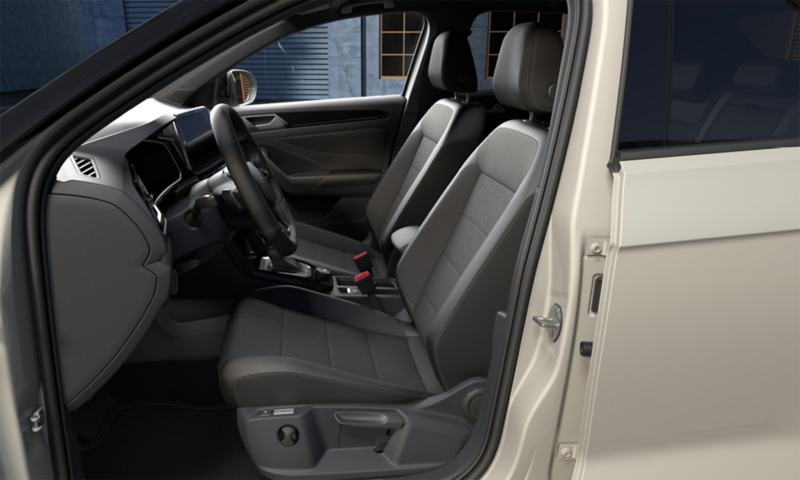 VW T-Roc interior, view through the open driver's door into the cockpit with the ergoActive seat