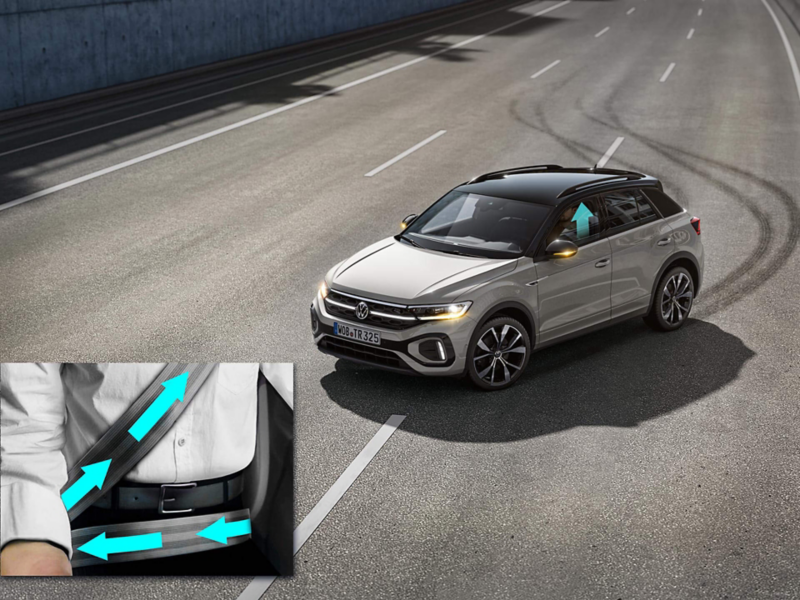 Graphic shows, how the proactive occupant protection system works in the VW T-Roc.