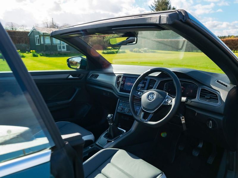 An interior shot of a T-Roc Cabriolet from side view