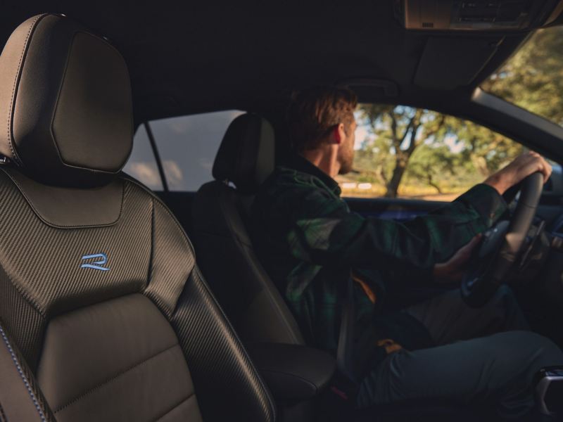 Interior shot of VW T-Roc R with driver at wheel