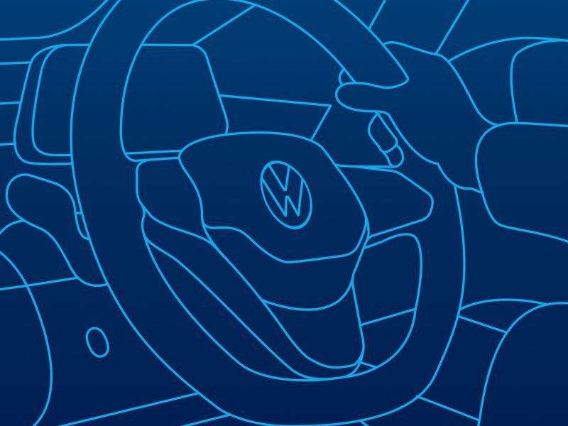 The steering wheel inside a Volkswagen car