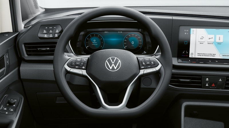 Closeup of the Caddy Cargo steering wheel 
