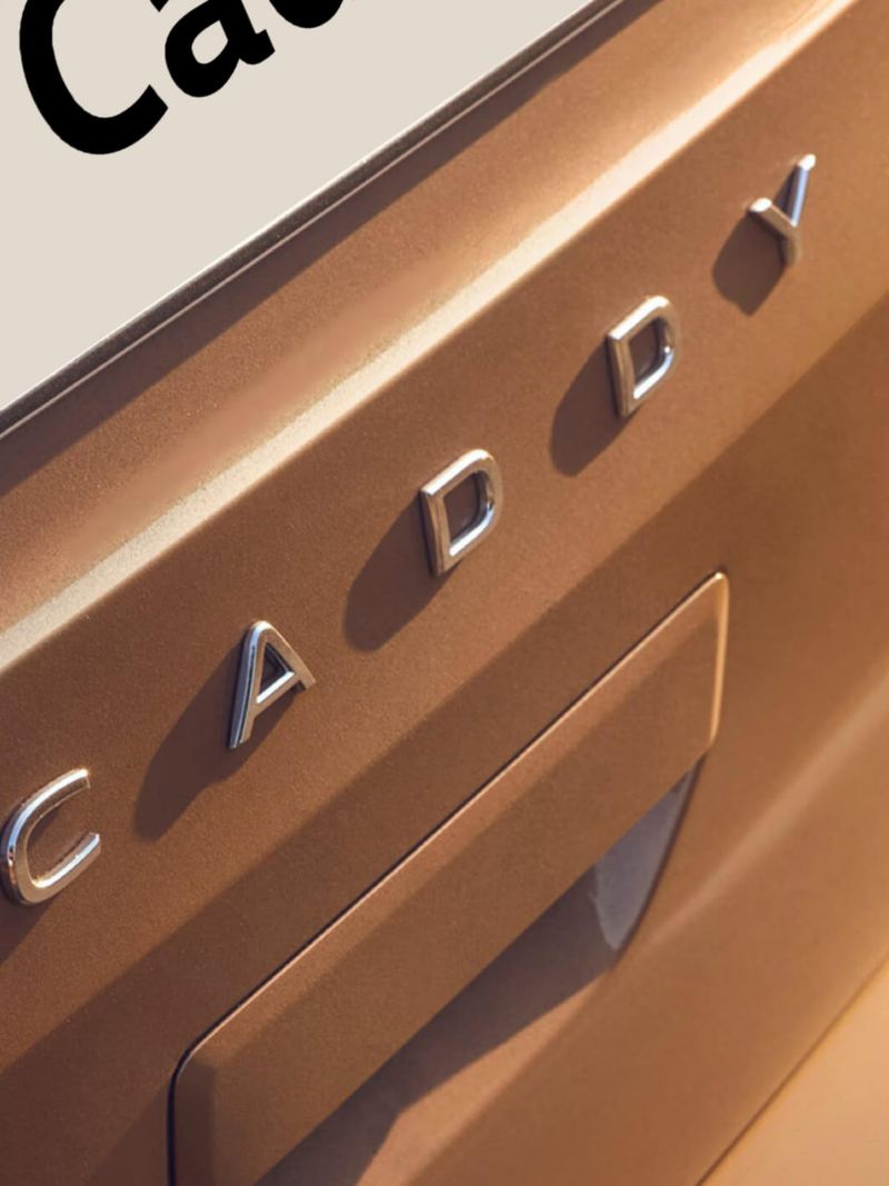 close up image of the badge on the back of the new caddy