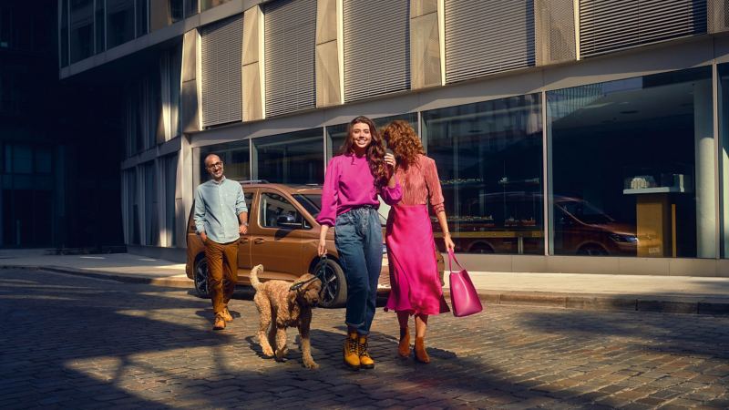 family walking in the street