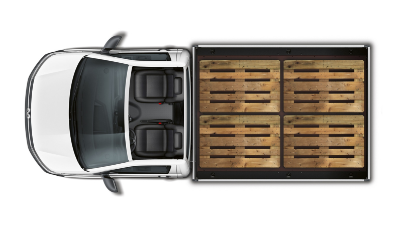 VW Transporter 6.1 Dropside top down view showing load area with 4 Euro pallets